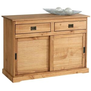 Idimex Buffet SAVONA bahut vaisselier commode avec 2 tiroirs et 2 portes coulissantes, en pin massif lasuré brun