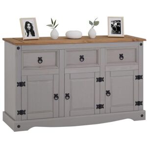 Idimex Buffet RAMON commode bahut vaisselier en pin massif gris et brun avec 3 tiroirs 3 portes, meuble de rangement style mexicain en bois