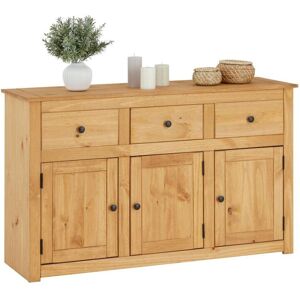 Idimex Buffet CANCUN commode en bois style maison de campagne, avec 3 portes et 3 tiroirs en pin massif finition teinté