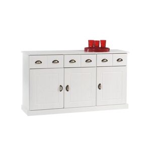 Idimex Buffet PARIS commode bahut vaisselier avec 3 portes battantes et 3 tiroirs pin massif lasure blanc