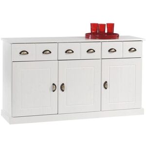 Idimex Buffet PARIS commode bahut vaisselier avec 3 portes battantes et 3 tiroirs pin massif lasuré blanc