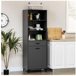 Homcom Buffet haut design industriel multi-rangement - porte avec etagere, tiroir, 3 niches - pietement metal noir MDF gris