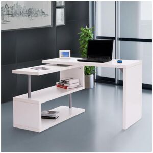 Homcom Bureau informatique table informatique modulable avec bibliothèque adjacente design contemporain mélaminé métal chromé blanc