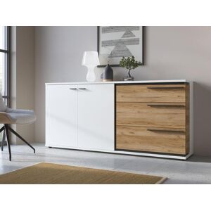 Vente-unique Buffet avec 2 portes et 3 tiroirs - Naturel et blanc - NISUKA