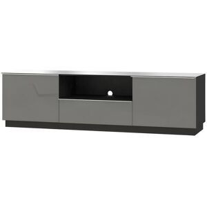 Meublorama Meuble TV 180cm collection ZANTE avec 2 portes et 1 tiroir. LED incluses. Couleur noir et gris brillant.