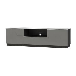 Price Factory Meuble TV 180cm collection ZANTE avec 2 portes et 1 tiroir. LED incluses. Couleur noir et gris brillant.