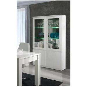 Meublorama Vitrine, vaisselier, argentier FABIO blanc brillant high gloss + LED. Meuble design pour votre salon ou salle a manger.