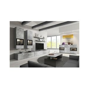 Meublorama Ensemble meubles de salon design collection RAMOS Coloris gris effet beton LED integrees