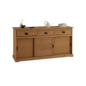 Idimex Buffet SAVONA bahut vaisselier commode avec 3 tiroirs et 3 portes coulissantes, en pin massif lasuré brun