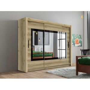 Vente-unique Armoire 3 portes coulissantes - Avec miroir - L250 cm - Coloris : Naturel - AUTLAN