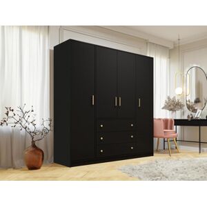 Vente-unique Armoire 4 portes et 3 tiroirs - L196 cm - Noir - LIZANDRO