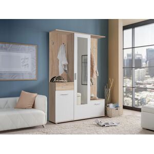 Vente unique Vestiaire avec 3 portes 1 tiroir et 1 miroir Naturel et blanc CAMOLA