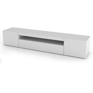 Dmora Meuble TV Dafrim Buffet bas de salon avec 3 portes base meuble TV 100 Made in Italy cm 200x40h37 Blanc brillant