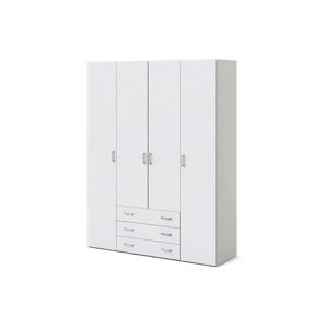 Dmora Armoire a quatre portes et trois tiroirs, couleur blanche, Dimensions 154 x 200 x 49 cm