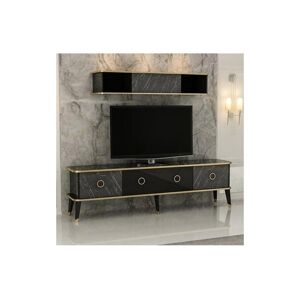 AZURA HOME DESIGN Ensemble meuble TV MARBRE Noir - dore brillant 180 cm