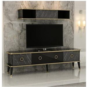 AZURA HOME DESIGN Ensemble meuble TV MARBRE Noir - dore brillant 180 cm