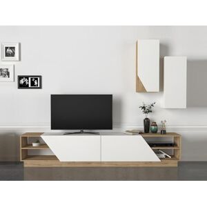 Vente-unique Ensemble TV avec rangements - Blanc et naturel - ZALTIA