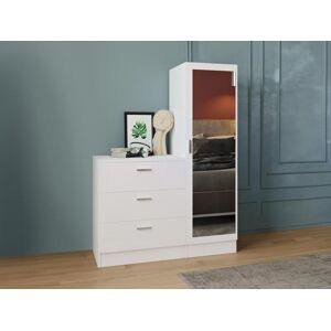 Vente-unique Commode 3 tiroirs avec armoire et miroir - Blanc - VITORIO