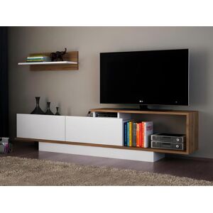 Vente-unique Ensemble TV avec rangements - Naturel et blanc - RANEBI II