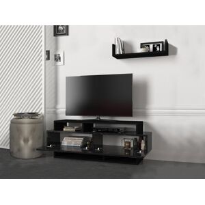 Vente unique Ensemble TV avec rangements Noir et effet marbre noir IBARIA