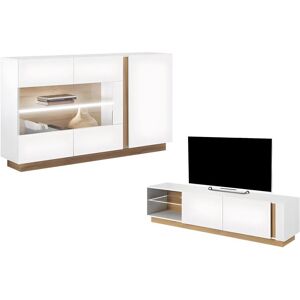 Vente unique Ensemble buffet et meuble TV blanc brillant et naturel Sejour lumineux MURARI