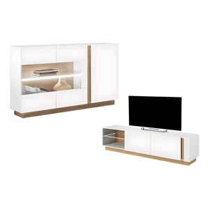 Vente-unique Ensemble buffet et meuble TV blanc brillant et naturel - Séjour lumineux MURARI - Publicité