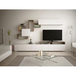 Vente unique Mur TV avec rangements Naturel clair et Blanc TALOLI II