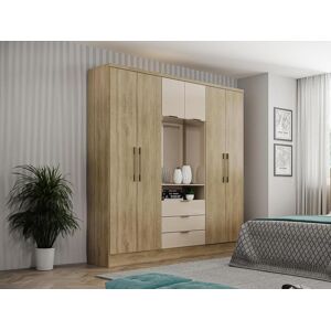 Vente unique Armoire 6 portes et 3 tiroirs Avec miroir L180 cm Coloris Naturel et beige ELORIO