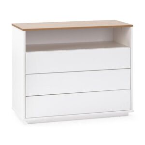 VS Venta-stock Commode Bob 3 tiroirs 1 niche blanc/chêne, bois massif