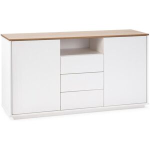 VS Venta-stock Buffet Bob 3 tiroirs et 2 portes blanc/chêne, Bois Massif