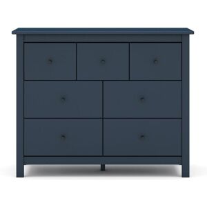 Pegane Commode, meuble de rangement en pin avec 7 tiroirs coloris bleu  - Longueur 100 x Profondeur 40  x Hauteur 80 cm