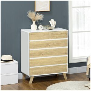 Homcom Commode design scandinave - 6 tiroirs - MDF panneaux blanc aspect chêne clair