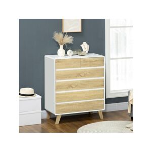 Homcom Commode design scandinave - 6 tiroirs - MDF panneaux blanc aspect chêne clair