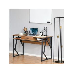 Homcom Bureau style industriel dim. 120L x 60l x 76H cm tiroir + 2 niches pietement metal noir plateau aspect bois noyer