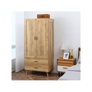 Homcom Armoire de rangement design scandinave - armoire de chambre - placard 2 portes avec penderie - 2 tiroirs - aspect chêne clair