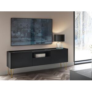 PASCAL MORABITO Meuble TV avec 2 portes, 1 tiroir et 1 niche - Noir, effet marbre noir et doré - PIOLUN de Pascal MORABITO