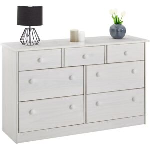 Idimex Commode RONDO bahut buffet meuble de rangement avec 3 petits et 4 grands tiroirs, en pin massif lasuré blanc