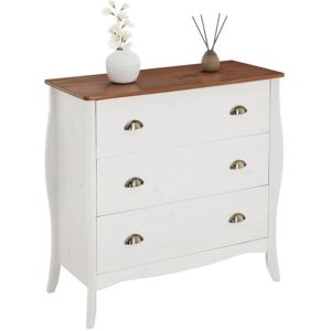 Idimex Commode de chambre ANTOINETTE style baroque rococo design moderne, rangement avec 3 tiroirs, pin massif lasure blanc et brun fonce