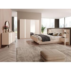 Vente unique Armoire 4 portes Miroir et LEDs L223 cm Beige ELYNIA