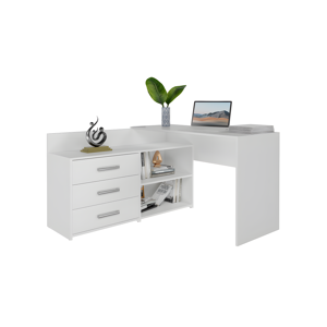 TOPESHOP MOLINE - Bureau d'angle avec rangement - 3 tiroirs + 2 etageres - 120x50x76 cm - Bureau d'ordinateur