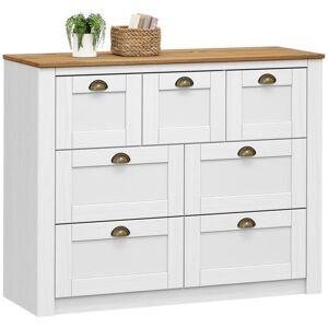 Idimex Commode BOLTON buffet meuble de rangement avec 3 petits et 4 grands tiroirs, style classique, en pin massif lasure blanc et brun