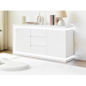 Vente-unique Buffet 2 portes et 3 tiroirs avec LEDs en MDF - Blanc laque - FLARANCIA