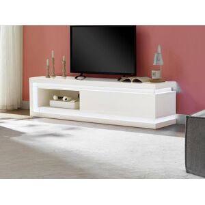 Vente unique Meuble TV 1 tiroir et 1 niche avec LEDs en MDF Blanc laque FLARANCIA