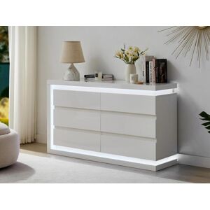 Vente-unique Commode 6 tiroirs - Avec LEDs - MDF - Blanc laque - FLARANCIA