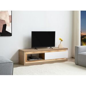 Vente unique Meuble TV 1 tiroir et 1 niche avec LEDs en MDF Naturel et Blanc laque FLARANCIA