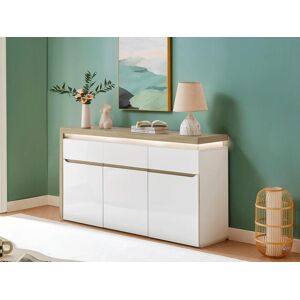 Vente unique Buffet 3 portes et 3 tiroirs avec LEDs en MDF Blanc laque et Naturel VADEMOSA