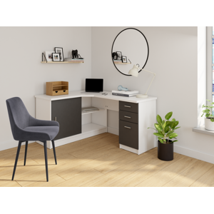 Vente-unique Bureau d'angle NORWY - 2 portes & 2 tiroirs - Blanc & Gris