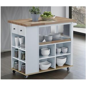 Vente-unique Desserte a roulettes HANNAE - 2 tiroirs & 1 etagere - Hevea - Blanc & Chene