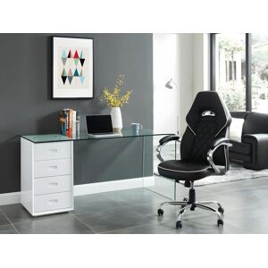 Vente-unique Bureau MURIEL avec rangements - 4 tiroirs - Verre trempé & MDF