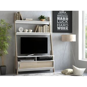 Vente-unique Meuble TV à étagères ESKALI - 2 portes - Blanc & Chêne - Publicité